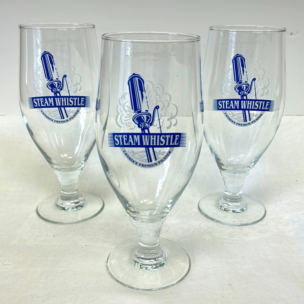 Vintage Steam Whistle Brewery set of 3  large stemmed Pilsner glasses